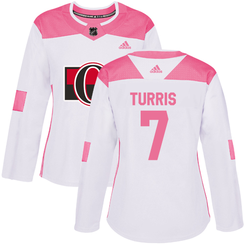 Adidas Senators #7 Kyle Turris White/Pink Authentic Fashion Women's Stitched NHL Jersey
